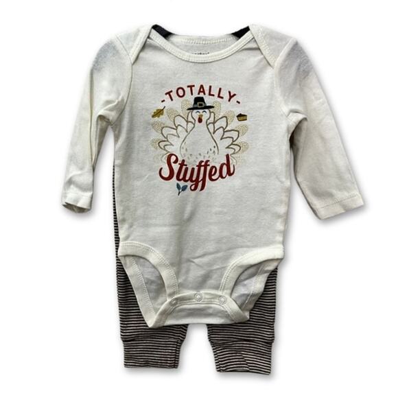 Carter's One Piece With Pants Long Sleeve "Totally Stuffed" Turkey Cream NB NWT - Picture 1 of 8